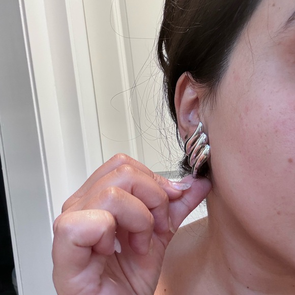 Trendy Viral Chunky Earrings Silver - Picture 2 of 2